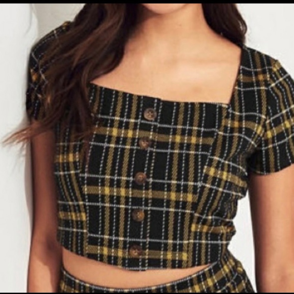 Holister plaid yellow crop top S
